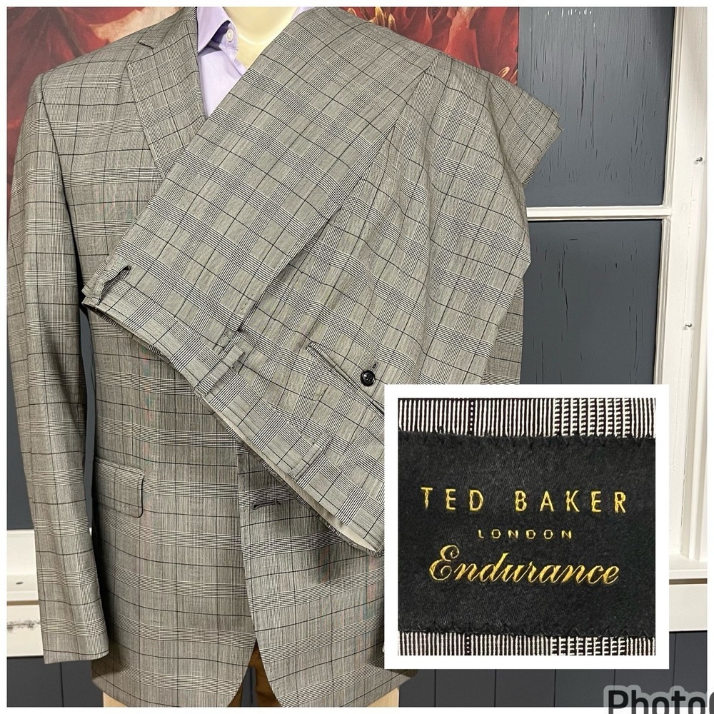 Ted Baker Suit Mens 46R Modern Fit Wool Stretch Straight‎ Leg Pants 40x31 Gray